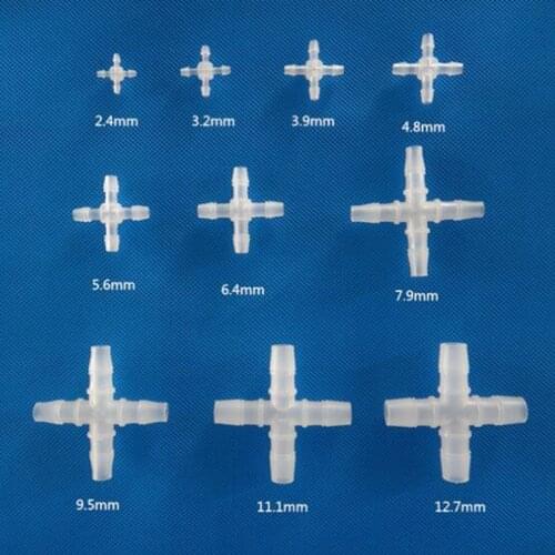 10pcs 2.4-12.7mm Cross Straight Connectors Plastic Four Way Adapters Air Pump Hose Pagoda Joints Aquarium Splitter