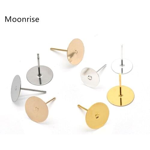 200pcs Metal Blank Earring Stud Base Fit 3 4 5 6 mm Gold Earring Post Flat Base Pins Settings DIY Jewelry Making HK022