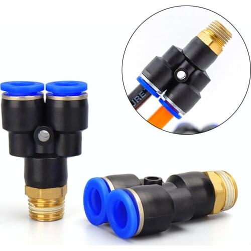 PX pneumatic connector Y type three-way 4mm-12mm outer diameter hose M5 1/8" 1/4" 3/8" 1/2" BSP male thread 3-way air connector
