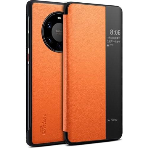 Luxury Smart View Leather Flip Case For Huawei Mate 40 Pro Plus Mate40 40pro Mate40pro 5g Global Version Magnetic Phone Cover
