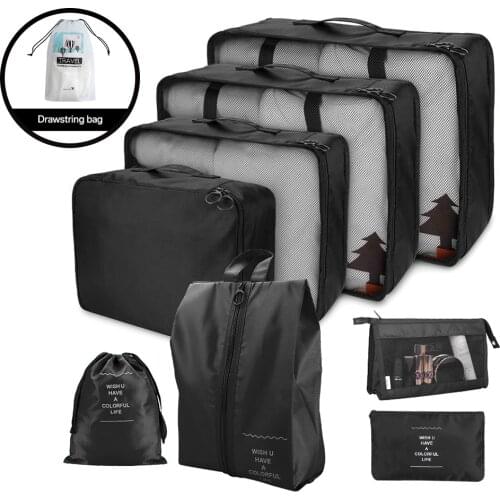 Gray/Black Travel Organizer Storage Bags Suitcase Packing Set Storage Cases Portable Luggage Organizer Clothes Shoe Tidy Pouch