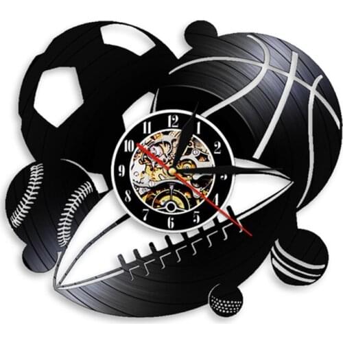Sport Balls Combo Wall Clock Home Decor Football Basketball Golf Baseball Golf Ball Vintage Vinyl Record Wall Clock Sports Gift