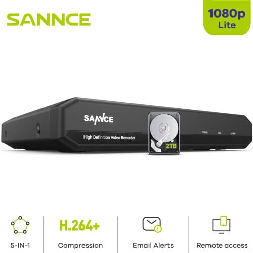 SANNCE 16CH 5-in-1 1080N Surveillance DVR H.265+ Home Security Video Recorder For 720P 1080P Cameras IP Cameras CCTV System DVR