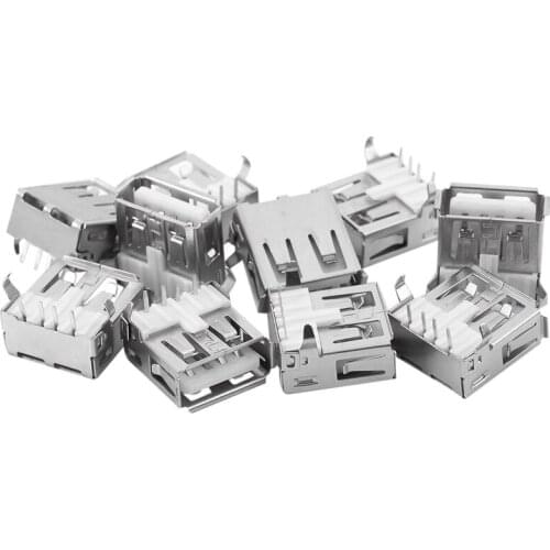 WSFS Hot 10 PCS USB Type-A Female PCB Mount Socket Plug Connector Right Angle 4 Pin New