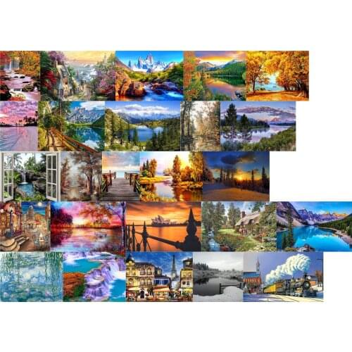 Y10043 Landscape Tower City DIY Cross Stitch Embroidery Kits Craft Needlework Set Cotton Thread Printed Canvas Home Design