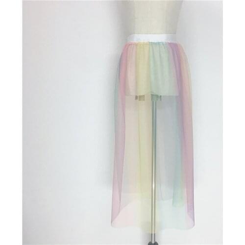 Spring Summer Women Mesh Long Skirt Fashion Casual Elegant Tulle Lace Transparent Floral Print Rainbow stripe A Line Midi Skirt
