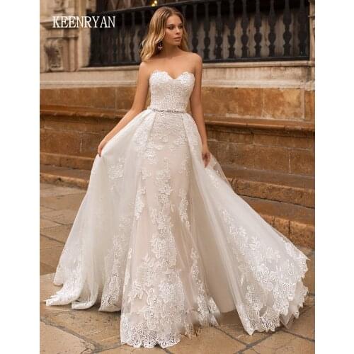 KEENRYAN Sexy Backless Lace Mermaid Wedding Dresses 2020 Sweetheart Beading With Detachable Train Bridal Gowns Vestige De Noiva
