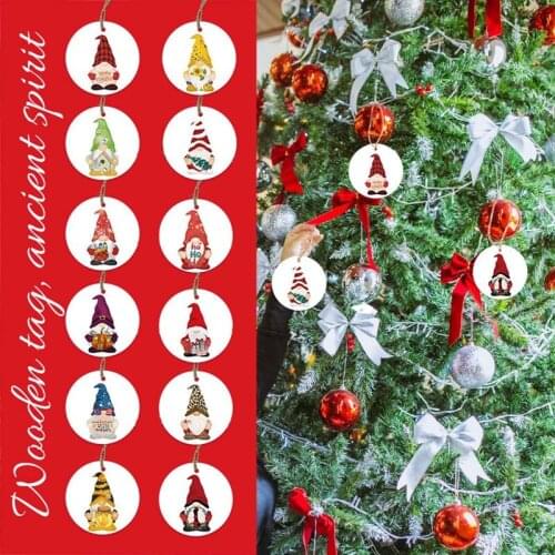 1pc Christmas Ornament Santa Claus Faceless Doll Xmas Tree Hanging Pendants Cartoon Round Wooden Pendant Decoration Navidad