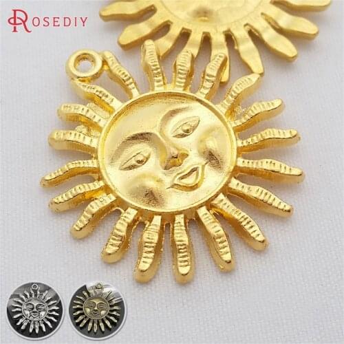 29204)10PCS 30MM Gold Color Zinc Alloy Sun Pendants Diy Jewelry Findings Necklace Accessories Wholesale