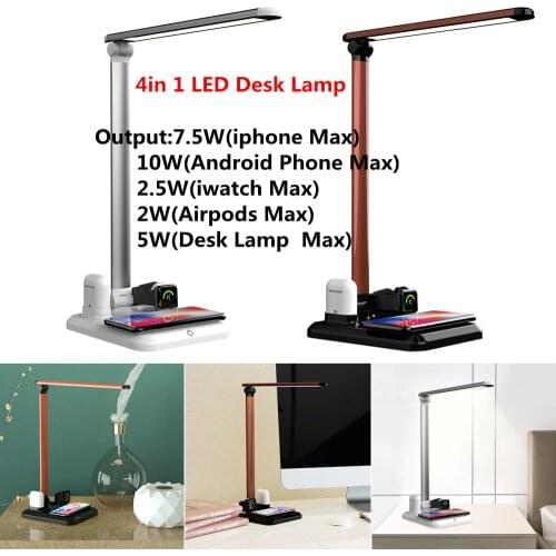 4 In1 Qi Wireless Charging Pad Led Desk Lamp Luminaria Multifunction Led Table Lamp 5W Touch Desktop Light for iPhone Airpods
