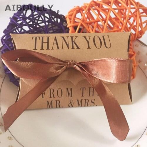 50pcs DIY Natural Brown Kraft Paper THANK YOU Candy Box Tag Decoracion Vintage Rustic Wedding Supplies Wedding Gift