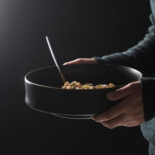 9.5 inch ceramic ramen bowl chopped pepper fish head large bowl retro Chinese salad and fruit bowl commercial daily tableware