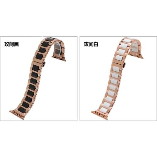 Ceramic mix stainless steel butterfly bukle Bracelet for Apple Watch SE band 40/44mm for iwatch band 38/42mm Series 6/5/4/3/2/1