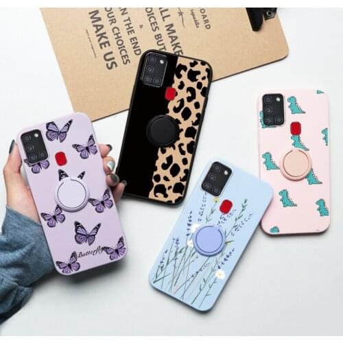 For Samsung Galaxy A21S Case Magnetic Ring Holder Silicone Soft TPU Back Cover For Samsung A 21S A21 S Flower Funda Couqe Bumper
