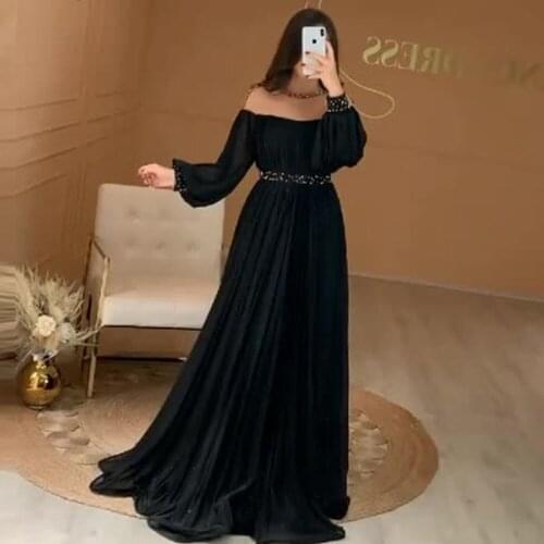 Black Long Sleeves Evening Dresses 2021 Sparkle Dubai Arabric Women A-Line Event Prom Gowns Plus Size Custom vestidos de fiesta