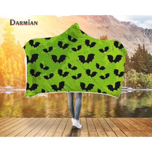 DARMIAN 2021 Halloween Bat Printed Hooded Blankets Adult Kids Sherpa Fleece Wearable Washable Blanket Microfiber Bedding manta
