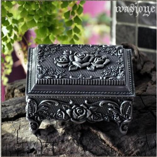 3 colors Jewelry Box Zinc-alloy Metal trinket box Desktop Ring Storage Box Flower Rose Square Shaped Box Home Decoration Z045