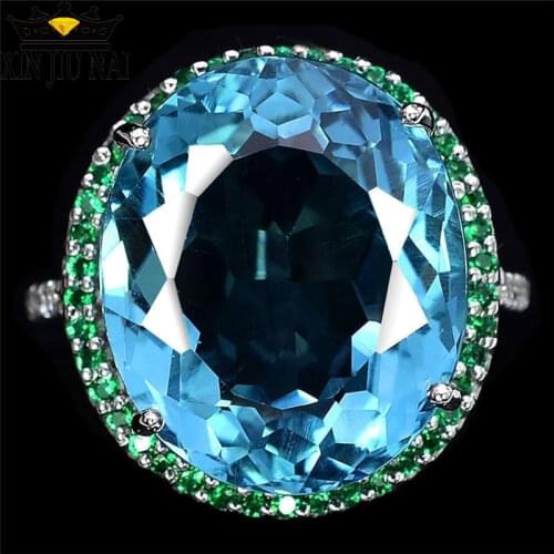 Hyperbole Inlaid Blue Crystal Zircon Rings Simple Personalized Green Rings With Big Stone Banquet Party Jewelry Sapphire Ring