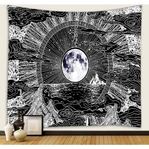Moon stars black and white mandala hippy hippodrome style decoration tapestry dormitory decoration hanging cloth multiple sizes