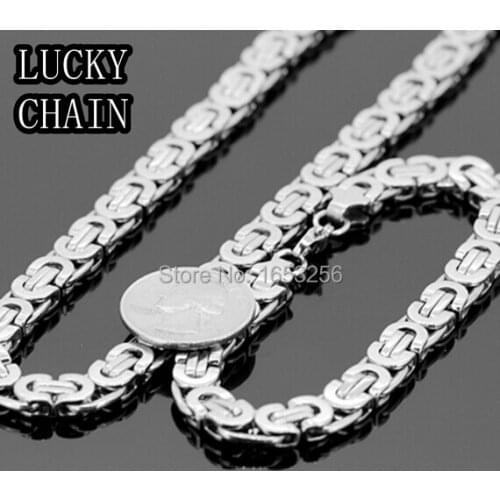 Hot Mens Jewelry Stainless Steel Byzantine Chain Necklace & Bracelet Set 24'+ 8.5