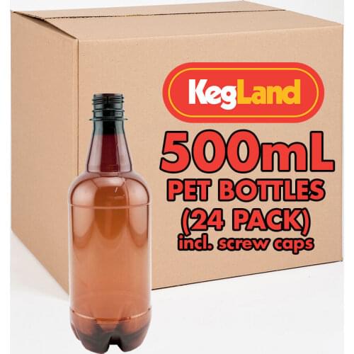 KegLand Amber PET bottles 500mL (Pack of 24) with screw caps