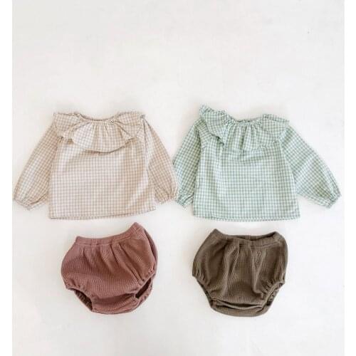 Newborn Baby Clothes Set Ins Autumn Long Sleeve Infant Baby Clothing Set Cotton Plaid Top + Short 2pcs Outfits Toddler Clothes