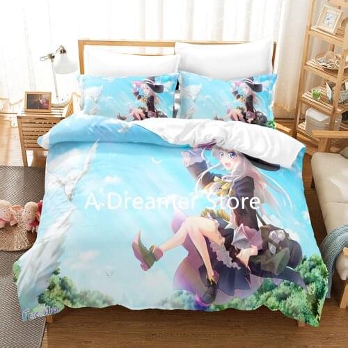 Anime The Journey of Elaina Bedding Set Cartoon Sexy Girls Duvet Cover And Pillowcase Queen King Bed Clothes For Child Adult