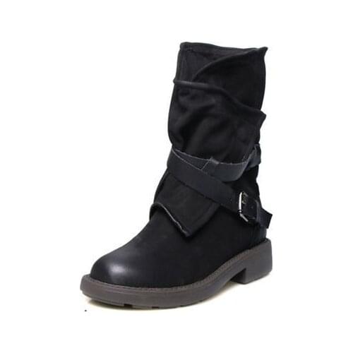 Western Boots Cowboy Boots Women Vintage Wedge Stiefel Mid Calf Snow Booties Chunky Low Heel Punk Platform Shoes Motorcycle