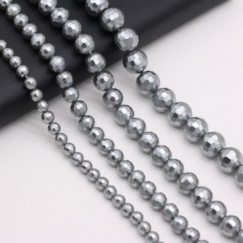 Wholesale Natural Shell Round Faceted Gray Loose Spacer Beads for Jewelry Making DIY Bracelet Earrings Gift Size 6 8 10 12mm