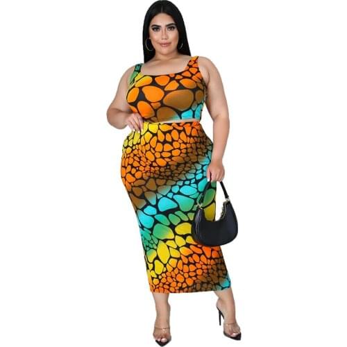 Leopard Print Plus Size 5XL Midi Maxi Skirts Set for Women Streetwear Tank Tops Matching Two 2 Piece Set Outfits