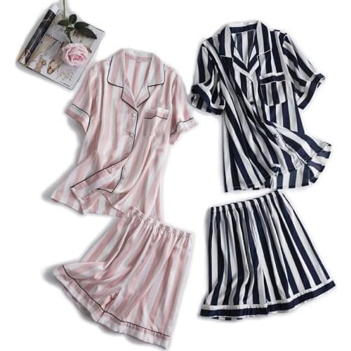 Summer New WomenS Striped Pajama Suit Mimics Silk Night Dress Bathrobe Lounge Negligee Pajamas Casual Sleep Set 2PCS Халат
