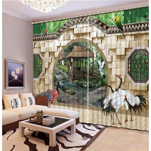 Fashion Customized Home Bedroom Decoration 3D Curtain Garden Pavilion Scenery Curtains For Blackout Curtains Living Room