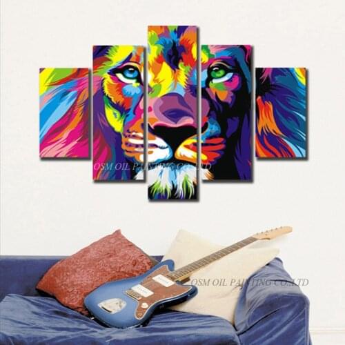 Skills Artist Pure Hand-painted High Quality Abstract Lion Oil Painting on Canvas Handmade Modern Rich Color Group Oil Painting