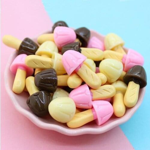 Wholesale 100pcs 16*30MM 3D Kawaii Mushroom Shape Resin Cabochons DIY Jewelry Findings Ornament Accessories Cute Food Cameo