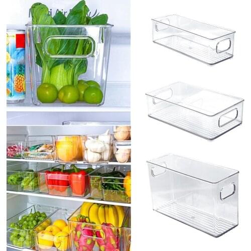 Refrigerator Organizer Stackable Fridge Organizers Cutout Handle Clear Plastic Pantry Food Storage Rack Box Airtight Container