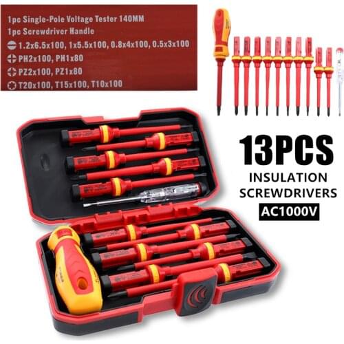 Portable 13PCS Insulated Screwdriver Set 1000v Phillips Slotted Screwdriver Screw Holder Multifunctional Electrician Hand Tool