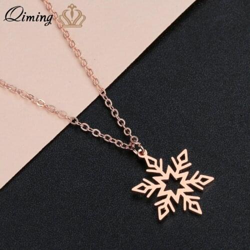 QIMING Cold Winter Snowflake Necklace Women Gold Silver Ice Christmas Gift Fashion Jewelry Pendant Necklace Dropship