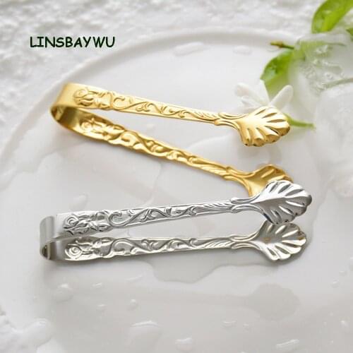 Vintage Rose Relief Stainless Steel Ice Cube Clips Sugar Tongs Foods Clips Kitchen Serving Tong Barware