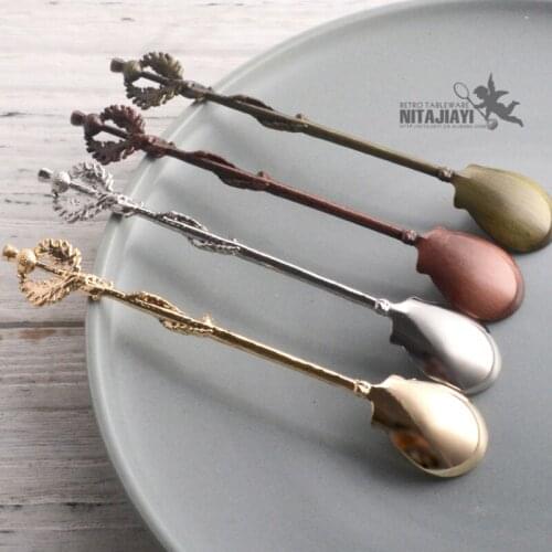 Sef of 12 Mini Coffee Spoons Vintage thistle leaf design dessert tea decoration spoon scoops