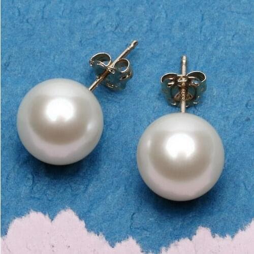 New Favorite Pearl Earrings 8mm White Round Freshwater Pearl With 14k Yellow Gold Stud Earring Fine Jewelry Charming Lady Gift
