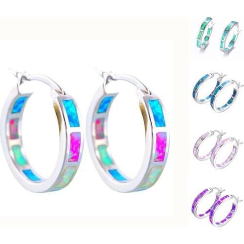 Classic Fashion Blue Fire Imitation Opal Hoop Earrings For Women Accessories Bridal Engagement Party Wedding Jewelry Girl Gift