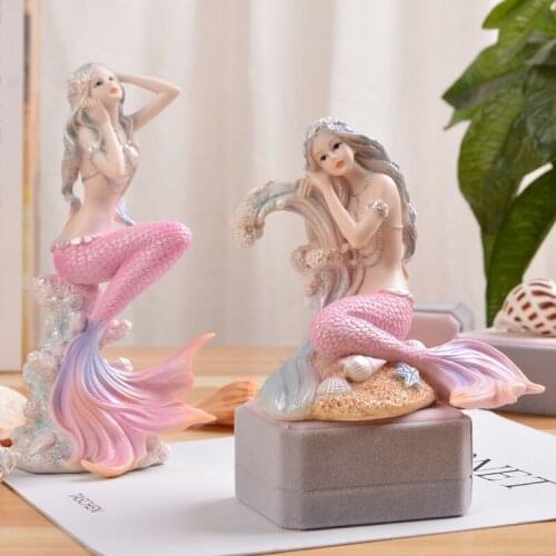 Mediterranean Mermaid princess resin figurines home decoration crafts Fairy Garden Miniatures Creative Fish tank ornaments
