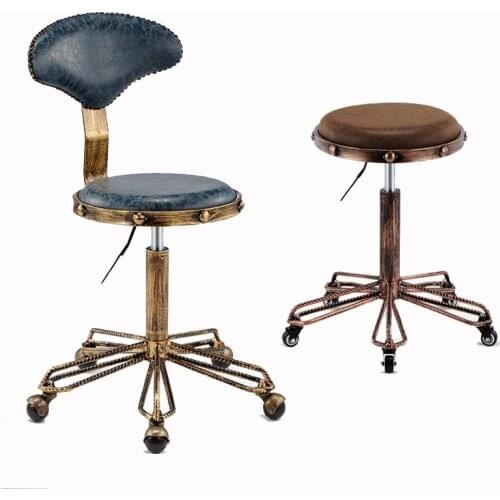 A Retro bronze Barber chair Microfiber leather metal Rotate Lift Beauty stools High elastic sponge Nail embroidery chairs