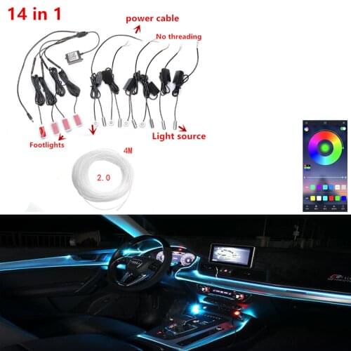Universal 14 in 1 RGB LED with 8M Car Interior Decor Fiber Optical Strip Light by App Control 12V Decorative Atmosphere Lamps