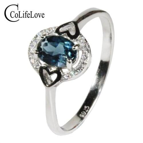 CoLife Jewelry 100% Natural Topaz Ring for Party 925 Silver Topaz Ring 5*7mm VVS Grade Blue Topaz Silver Jewelry Gift for Wife