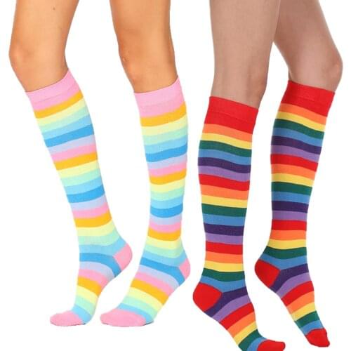 Girls Women Socks Cotton Elasticity Sweet Women Candy Color Rainbow Striped Casual Retro Socks Hiphop Skateboard Socks Dancer