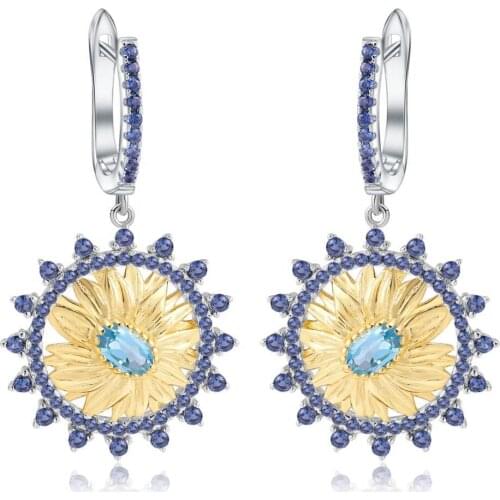 Natural Topaz Earrings Swiss Blue Womens Handmade Earrings s925 silver fashion design