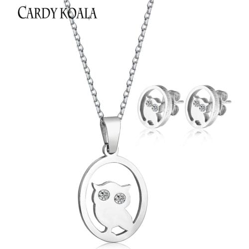 Stainless steel jewelry owl hollow necklace suit female free shipping