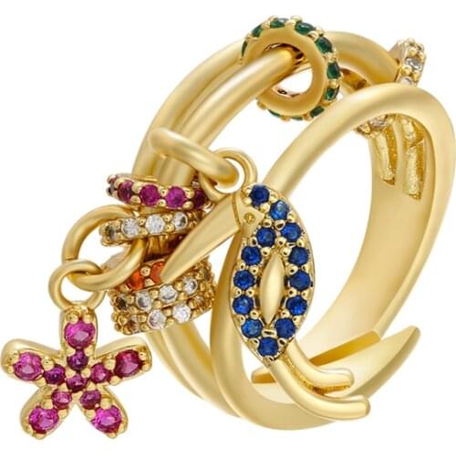 ZHUKOU 22x24mm gold color CZ crystal unique rings for women adjustable rings 2020 Fashion Jewelry model:VJ27