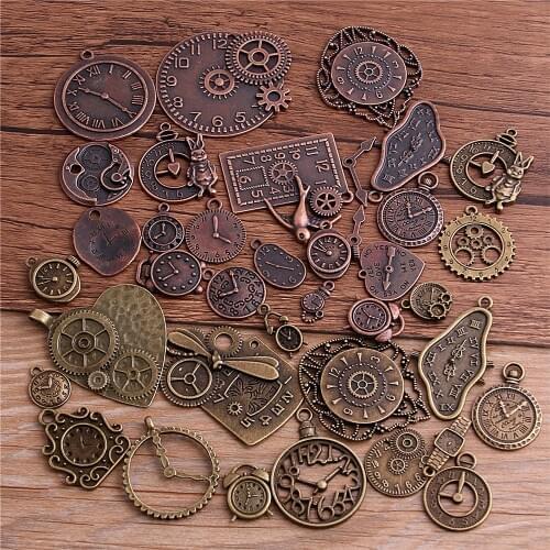 10pcs Vintage Metal Zinc Alloy Mixed Two Clock Pendant Charms Steampunk Clock Charms for Diy Jewelry Making